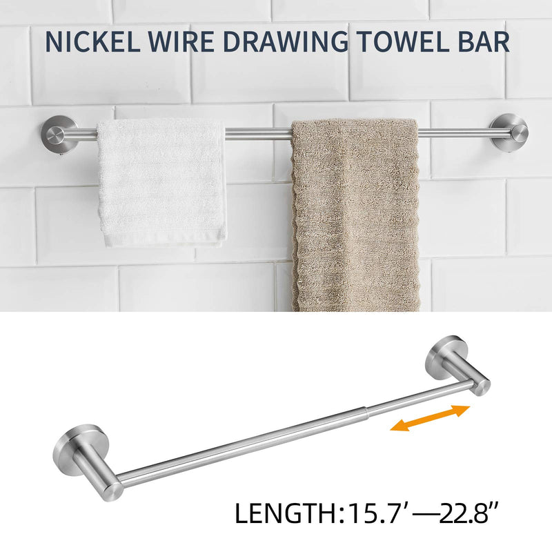 Hoimpro Adjustable 15.2 to 27.8 Inch Single Towel Bar for Bathroom , Expandable SUS304 Stainless Steel Bath Towel Holder, Wall Mount with Screws Towel Bar Rod Hotel Style, Brushed Nickel - NewNest Australia