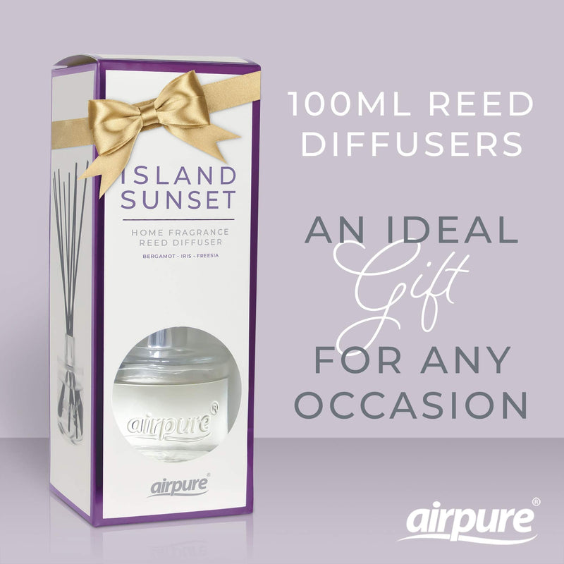 AIRPURE Reed Diffuser, 100ml Oil Set with Sticks, 8X Black Reeds, Continuous Room Scent, Diffusers for Home Use in Living Room, Kitchen or As Bathroom Freshener - Island Sunset Fragrance, 100MLRD-314 - NewNest Australia