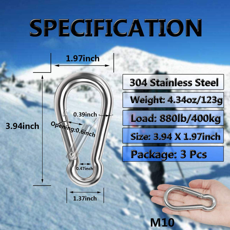 5 Inch 4 Inch Large Spring Snap Hooks, Ekunbuy Heavy Duty Rope Connector 304 Stainless Steel Hook Spring Clips Link Buckle 1/2 3/8 Clip for Hammock Swing Outdoor Travel 3.94 Inch-3 PCS - NewNest Australia