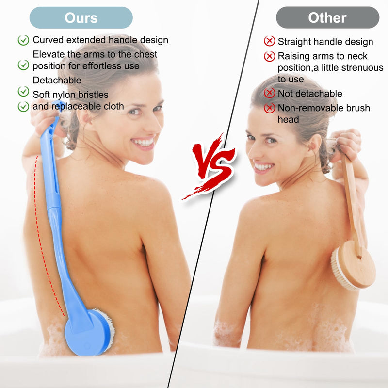 Back Brush Shower, 50.1 Cm Bath Brush With Long Handle, Curved Handle Back Brush For Showering Elderly And Disabled People, Limited Mobility, Optimal Back Care (Blue) - NewNest Australia