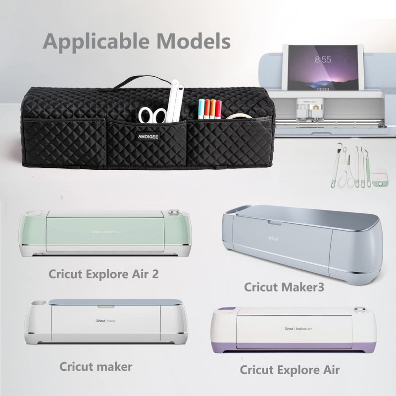 AMOIGEE Padded Dust Cover Compatible with Cricut Maker, Cricut Maker 3, Explore Air 2, Cricut Explore 3 Machine, with Pockets for Cricut Accessories Black - NewNest Australia