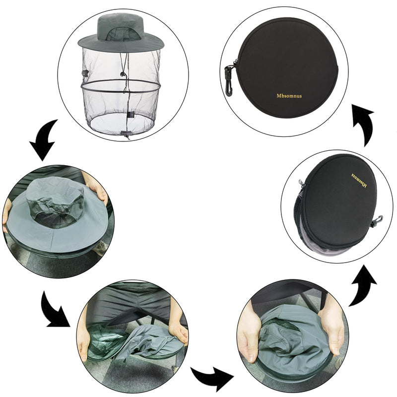 Mbsomnus Mosquito Head Net Hat Grey Sun Hat with Netting-Midgie Face Cover Mask Midge Hat Safari Hat Quick Dry Wide Brim Sun Protection for Outdoor Hiking Camping Gardening Fishing One Size - NewNest Australia