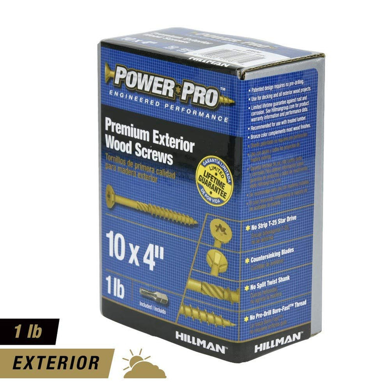 Power Pro 48604 Wood Screws, #10 x 4", Premium Outdoor Deck Screws, Rust Resistant, Epoxy Coated Bronze, 1lb Box, 52 pcs - NewNest Australia
