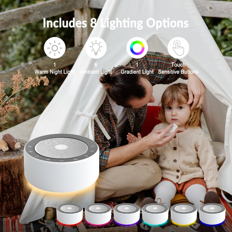 White noise machine with 30 high-fidelity soundtracks, 7 colors night lights, full-touch cloth grid and buttons, timer and memory functions, plug-in, sound machine for babies, adults (white) White - NewNest Australia