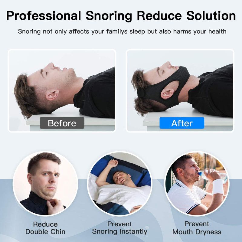 Anti Snore Chin Strap [Upgraded 2022], Vosaro Snoring Solution Effective Anti Snore Device, Adjustable and Breathable Stop Snoring Head Band for Men Women, Black - NewNest Australia