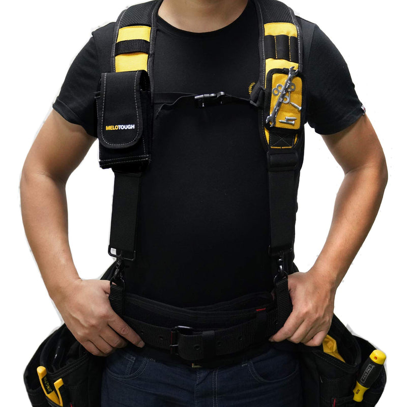 MELOTOUGH Magnetic Suspenders Tool Belt Suspenders with Large Moveable Phone Holder, Pencil Holder, Adjustable Size Padded Suspenders (Yellow) Yellow - NewNest Australia