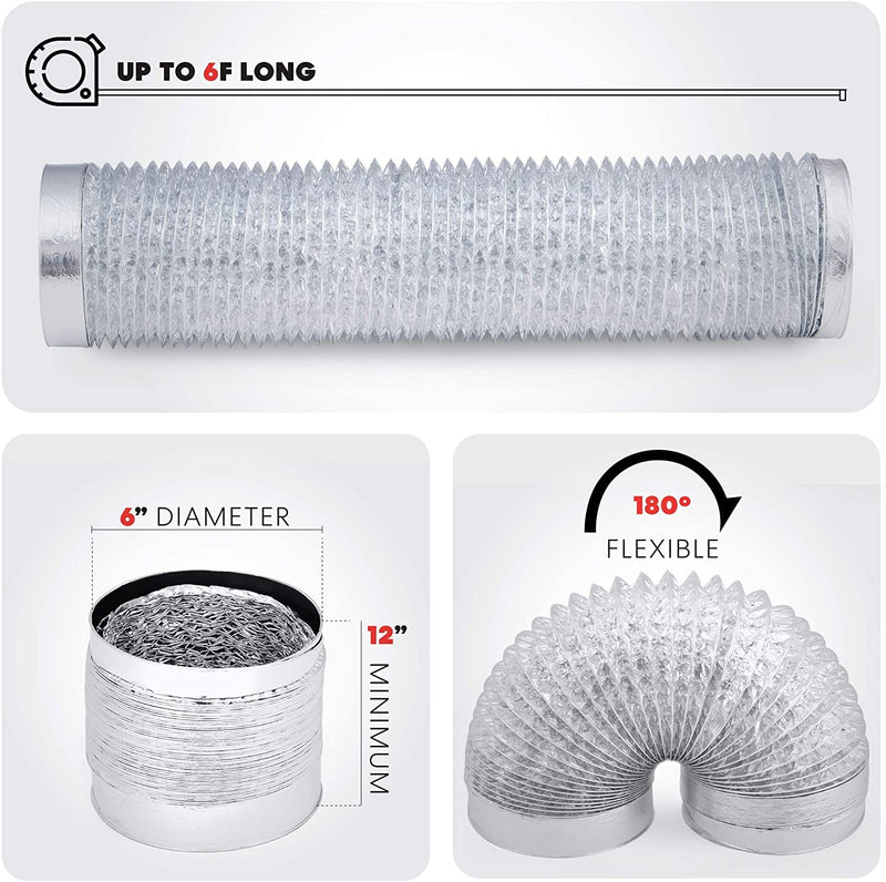 Cosmo 6 Inch 6 Foot Aluminum Flex Air Ventilation Duct, with Clamps - NewNest Australia