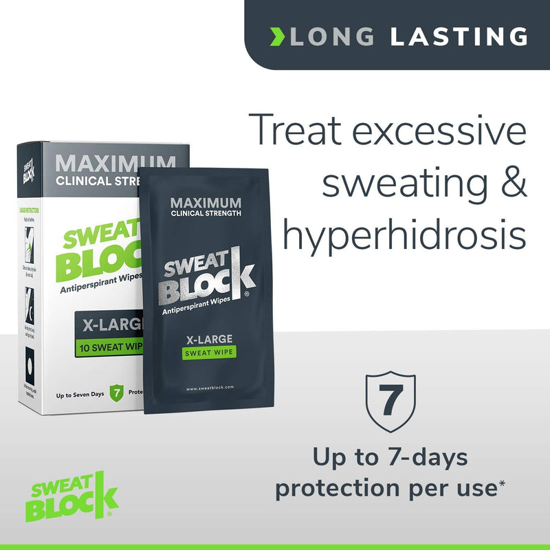 SweatBlock Maximum Strength Antiperspirant Sweat Wipes - For Excessive Sweat Protection - Extra Large - Up to 7 day protection per use - 10 Count - Unisex - NewNest Australia
