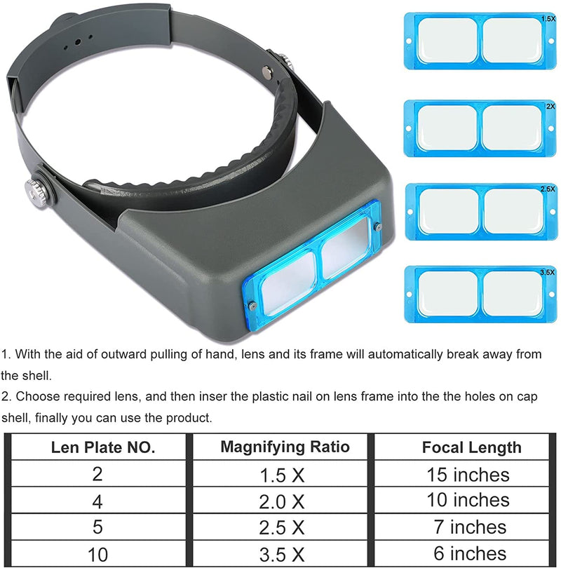 Headband Magnifier, Professional Double Lens Head-Mounted Loupe Jewelry Magnifier, Reading Visor Opitcal Glass Binocular Magnifier with Lens Magnification-1.5X 2X 2.5X 3.5X for Repair, Crafts Grey - NewNest Australia