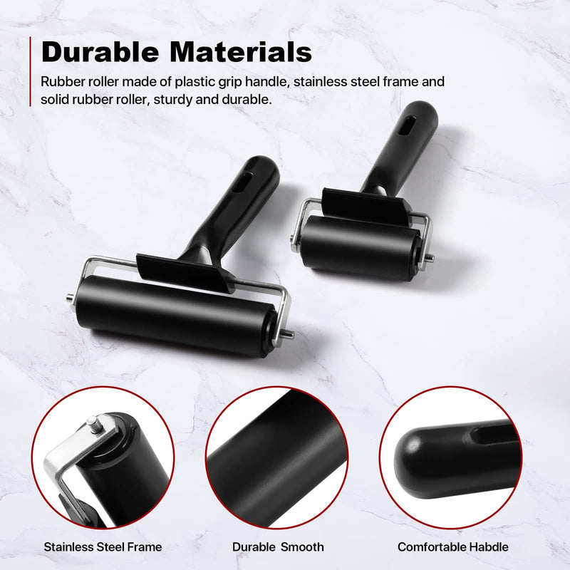 3 Pack Printmaking Brayer - Brayer Rollers for Crafting, Vinyl Rubber Roller Brayers, Cricut Roller for Gluing, Printing, Inking and Stamping (Black) Balck - NewNest Australia