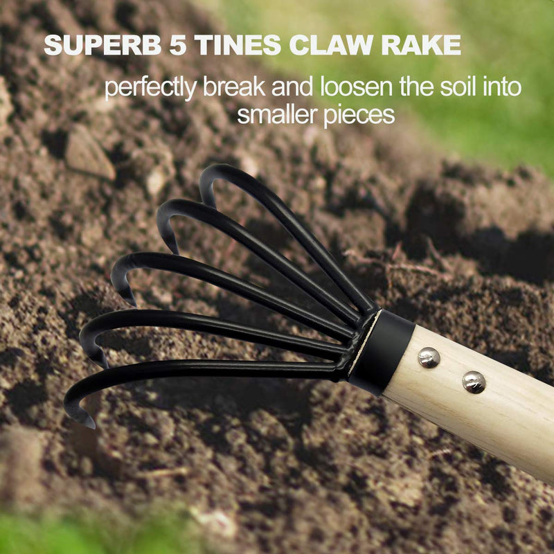 15" Gardeners Claw Rake | Military Grade Steel 6 Tines and Prime Wood Japanese Ninja Claw Garden Rake or Cultivator for Perfect Pulverized and Aerated Soil, Ergonomic Wooden Handle for Firm Grip 15 inch clam Rake - NewNest Australia