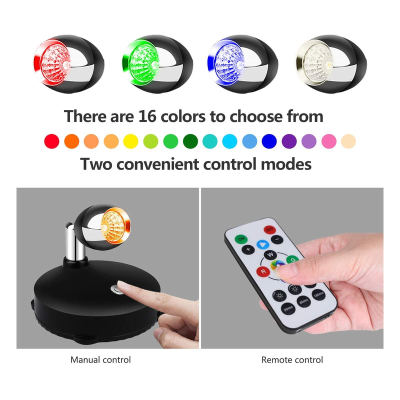 LEASTYLE Wireless Spotlight Battery Operated Spot Light Up Lights Indoor Mini Accent Lights Dimmable Art Lights LED Spotlights with Remote Stick on Anywhere Rotatable Wall Light ( RGB 2 Pack ) - NewNest Australia