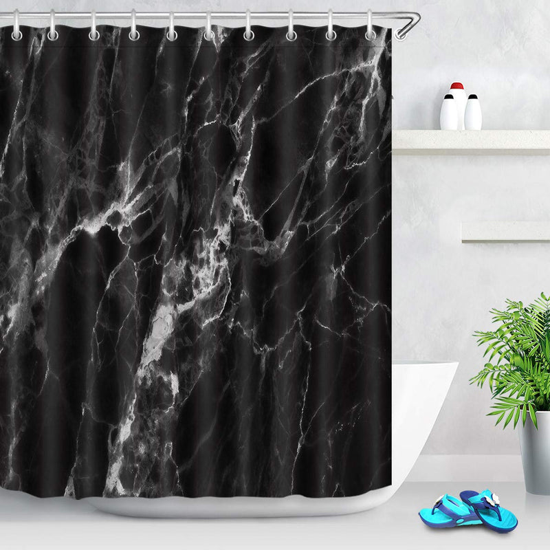 LB Black Marble Shower Curtain Abstract Natural Marble Black and Grey Bathroom Curtain 60x72 inch Waterproof Polyester Fabric Bath Curtain Hooks Included - NewNest Australia