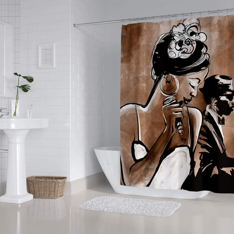 ZXMBF American Woman Jazz Shower Curtain African Black Girl Singing Jazzist Afrocentric Black Art Grunge Style Waterproof Fabric Bathroom Decor 72x72 Inch Brown Plastic Hooks 12 72L*72W - NewNest Australia