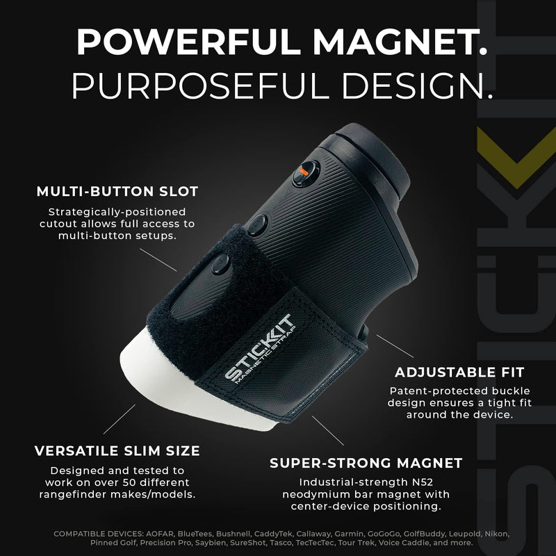 STICKIT Magnetic Rangefinder Strap | Strong Magnet Securely Holds to Golf Carts and Golf Clubs for Easy Access | Slim, Form Fitting, Size Adjustable Gen3 Grey - NewNest Australia