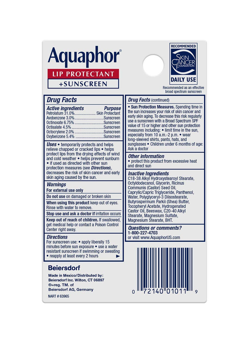 Aquaphor Lip Repair Lip Balm with Sunscreen, Lip Protectant, Lip Balm SPF 30, 0.35 Oz Tube 0.35 Fl Oz (Pack of 1) - NewNest Australia