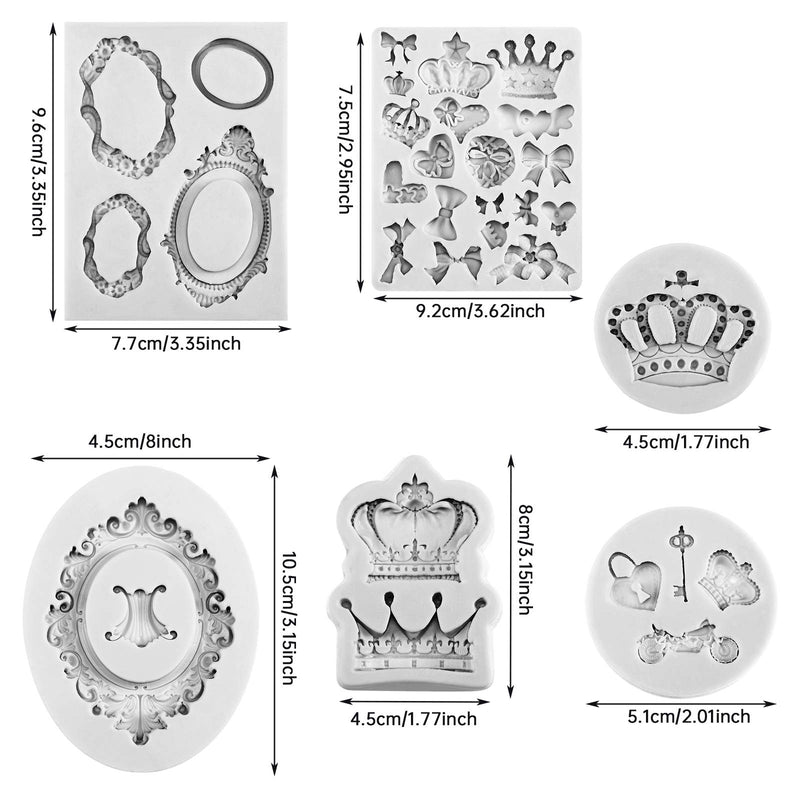 NewNest Australia - 6 Pieces Vintage Frame Fondant Mold Baroque Style Crown Fondant Mold Photo Frame Silicone Mold for DIY Topper Cake Decorating Sugar Chocolate Cookies Polymer Clay and Crafting Projects 