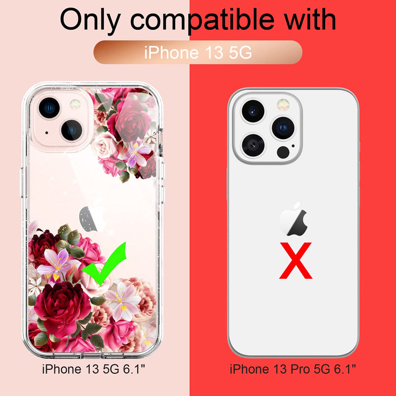 ACKETBOX for iPhone 13 Case with Screen Protector and Camera Protective Film，Heavy Duty PC Back Case + Front Cover and Clear TPU Full Body Protective Cover for iPhone 13 6.1 inch 2021 (Flowers) Flowers - NewNest Australia