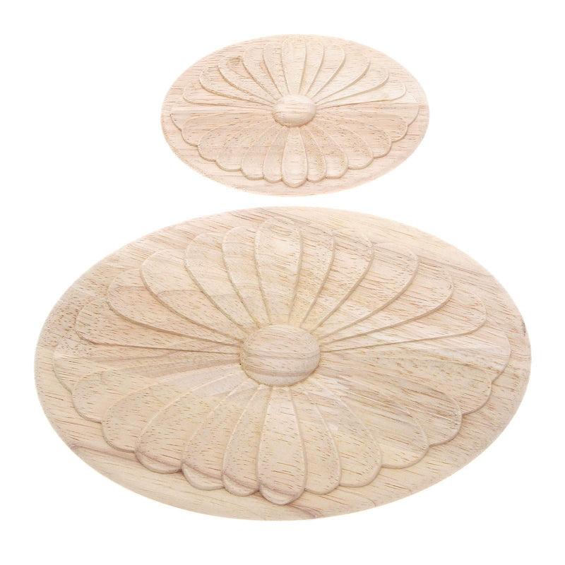 NewNest Australia - MUXSAM 1Pc Simple Unpainted Solid Wood Carved Oval Flower Pattern Door Central Applique Onlay Decal for Furniture 24.5x14cm B#: 24.5x14cm 