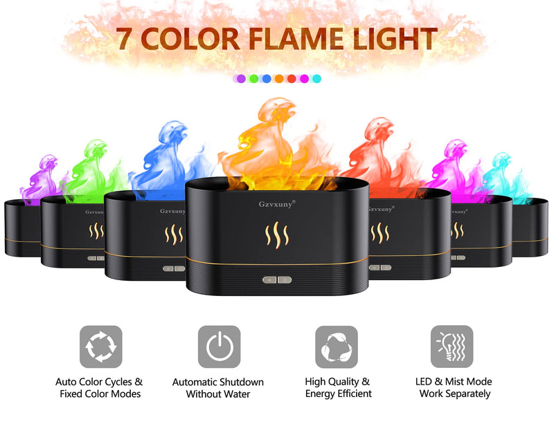 Gzvxuny Flame Essential Oil Diffuser, Upgrade 7 Colour Lights Aromatherapy Diffuser, Super Quiet Air Humidifier, Electric Aroma Diffuser, Waterless Auto-Off for Home Office Room, Black - NewNest Australia