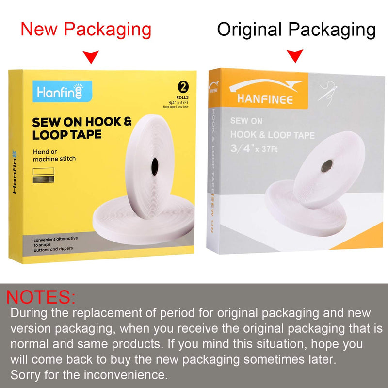 HANFINEE 3/4 Inch Width Sew on Hook and Loop Tape, Non-Adhesive Sticky Back Nylon Fabric Fastener Interlocking Tape for Sewing Crafts DIY,Clothes,Shoes (White,37ft) 3/4in x 37ft White - NewNest Australia