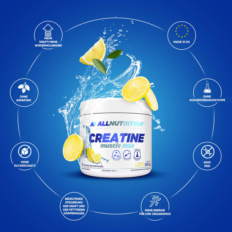 Allnutrition Creatine Muscle Max Dietary Supplement - Creatine Monohydrate With Taurine - Performance Increase And Muscle Building - No Added Sugar - Instant Powder 250 G - Lemon - NewNest Australia