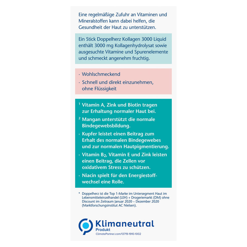 Doppelherz Collagen 3000 Liquid Skin + Connective Tissue - With Vitamin A, Zinc And Biotin As A Contribution To The Maintenance Of Normal Skin - 1 X 14 Portion Bag - NewNest Australia