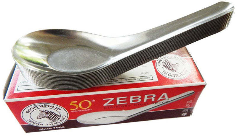 NewNest Australia - Zebra Thai Chinese Asian Stainless Steel Rice Soup Spoon (12 Pack), Silver 1 