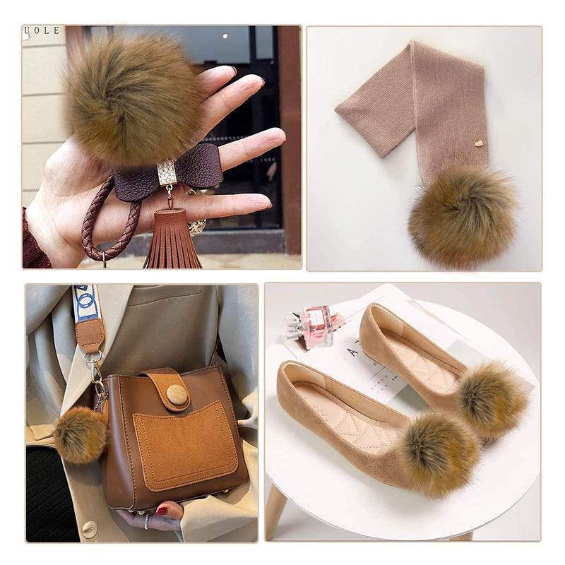 24Pcs Natural Faux Fur Fluffy Pompom Balls- DIY Faux Fox Fur Pom Poms with Elastic Loop Detachable Knitting Accessories for Knitting Hats Beanies Shoes Scarves Gloves Bags Keychains Charms - NewNest Australia