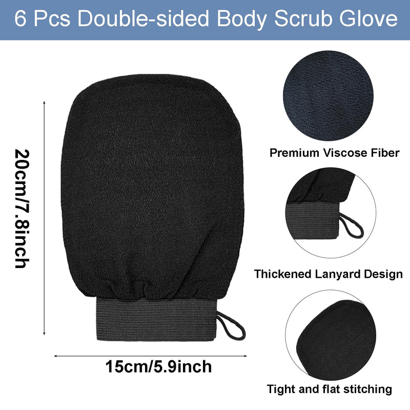 KEYRI Pack of 6 peeling gloves, exfoliating gloves for women, scrub wash mitt for bathing or showering, peeling glove for skin massage, removing dead skin, sun tan removal (black). - NewNest Australia