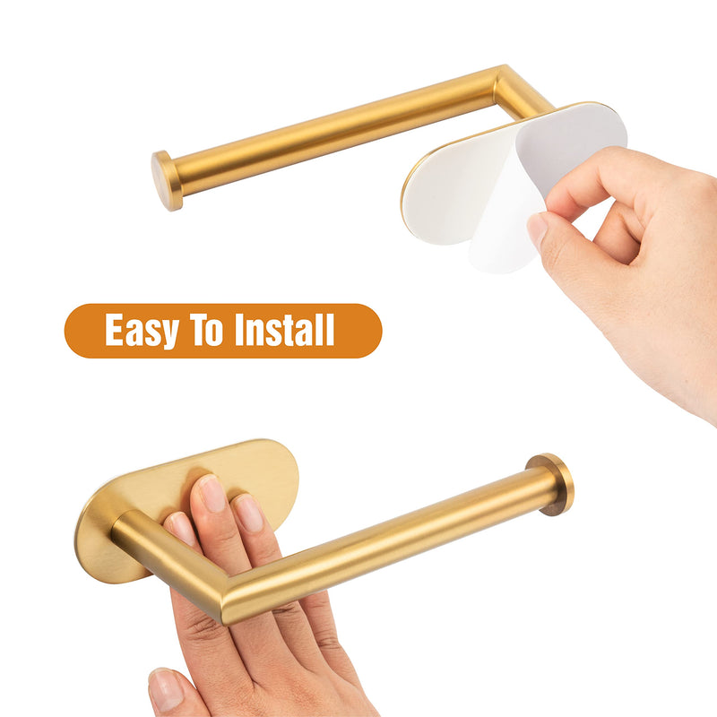 HITSLAM Gold Toilet Paper Holder Adhesive, Stainless Steel Self Adhesive Toilet Paper Roll Holder for Bathroom Brushed Brass - NewNest Australia