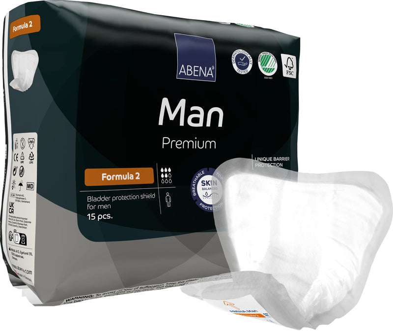 Abena Man Formula 2 Incontinence Pads for Men, Eco-Friendly Mens Incontinence Pads, Extra Protection, Breathable & Comfortable with Fast Absorption, Discreet - 700ml Absorbency, 15PK - NewNest Australia