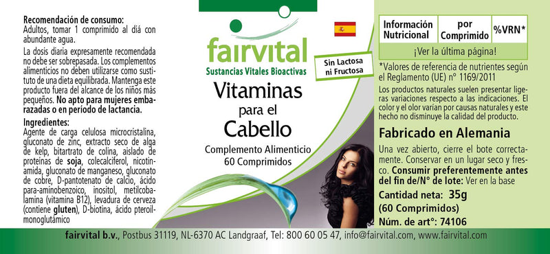 Fairvital | Hair vitamin tablets - Hair Vital - HIGH DOSE - 60 tablets - with vitamin B-12, biotin, zinc, trace elements, brewer's yeast and soy protein - NewNest Australia