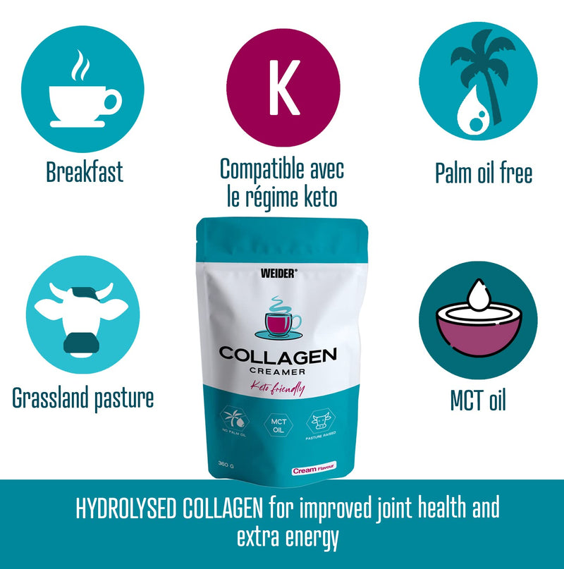 Weider Collagen Creamer - Hydrolyzed Collagen and MCT (from Coconut Oil) - Weight Control - Joint Care, Hair, Skin - Perfect for ketogenic/Keto Diets - 360g, White - NewNest Australia