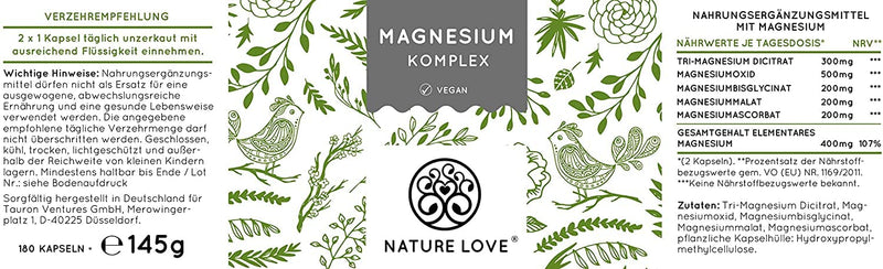 Magnesium Complex, 400 Mg Elementary Magnesium Per Daily Dose, Magnesium Citrate, Magnesium Oxide, Magnesium Bisglycinate, Magnesium Malate, Magnesium Ascorbate, Vegan And High Dosage - NewNest Australia