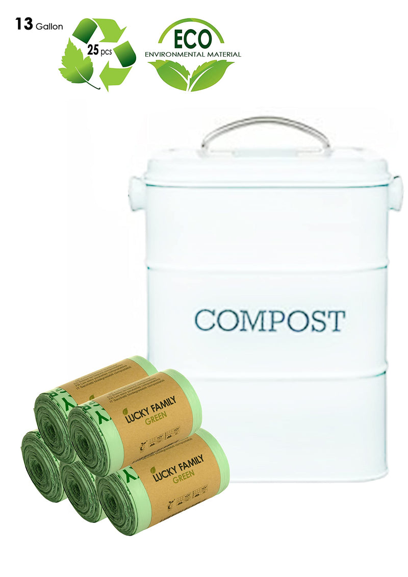 Lucky Family Green Compost Bags for Kitchen Countertop Bin 13 Gallon - 100% Compostable Food Waste Trash Repurpose - Perfect Biodegradable Organic Eco Friendly - 25 Bags per Roll - NewNest Australia