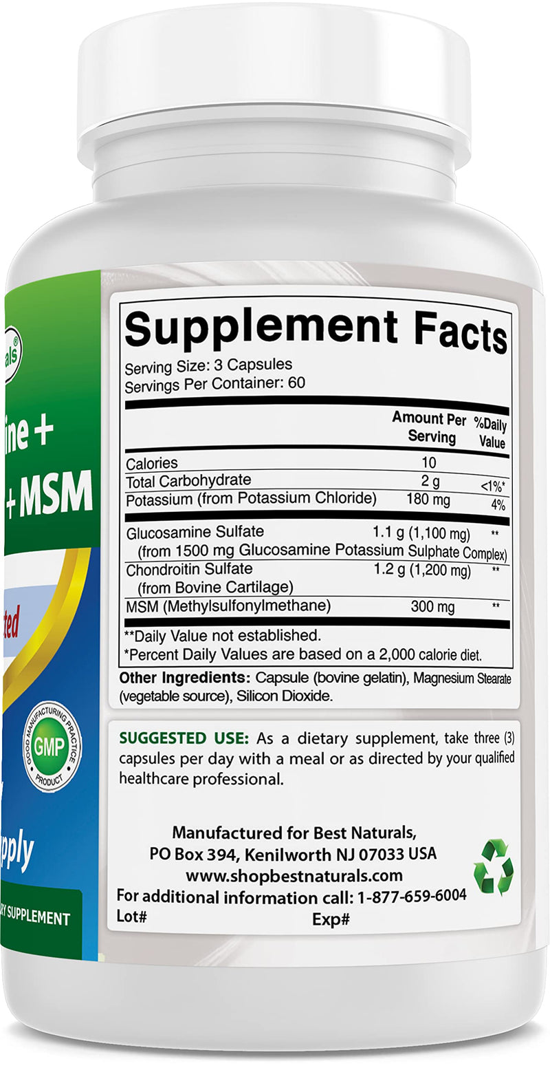 Best Naturals Glucosamine Chondroitin and MSM (Non-GMO) - Promotes Joint Health - 180 Count - NewNest Australia