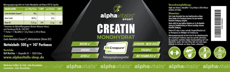 Creapure 500g - Creatine Monohydrate Powder Tin - Best Branded Creatine (Mesh 200) from Germany for Bodybuilding, Strength Sports and Fitness 500g (Pack of 1) - NewNest Australia