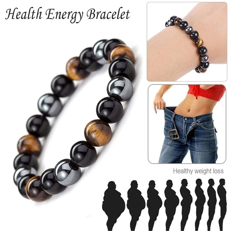 Triple Protection Bracelet for Bring Luck and Prosperity Hematite Black Obsidian Tiger Eye Stone Bracelets for Men Women, Beaded Buddha Healing Rope Uni Bracelet (2pcs) A - NewNest Australia