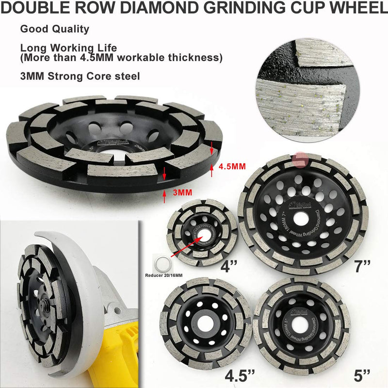 SHDIATOOL 4-1/2 Inch Double Row Diamond Grinding Cup Wheel for Concrete Granite Marble Masonry Brick Fits 7/8 Inch Arbor 4.5 Inch Double Rows - NewNest Australia