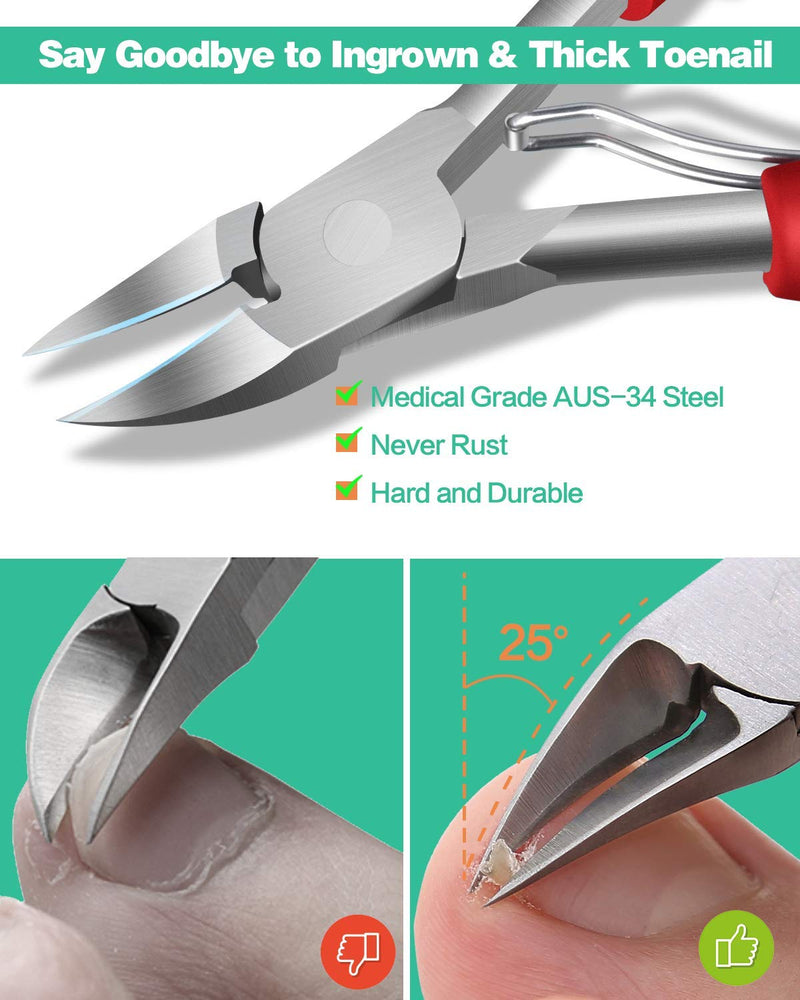 Podiatrist Toenail Clippers, Super Sharp Nail Clippers for Thick & Ingrown Hard Toenail Fingernail. Stainless Steel Pedicure Clippers Toenail Cutters. Professional Pedicure Tool for Men Women Senior Red + Silver - NewNest Australia