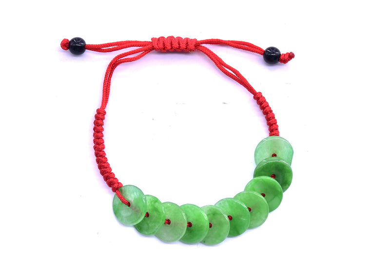 NewNest Australia - LHR trading inc Adjustable Green Jade Jasper Coin Bracelet for Wealth and Good Luck 