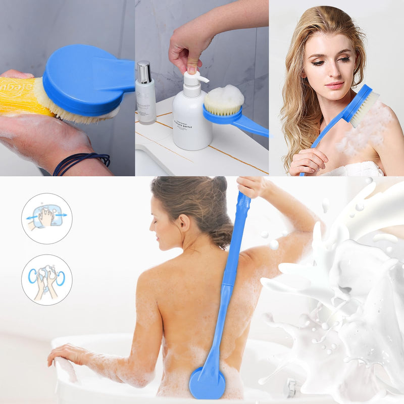 Back Brush Shower, 50.1 Cm Bath Brush With Long Handle, Curved Handle Back Brush For Showering Elderly And Disabled People, Limited Mobility, Optimal Back Care (Blue) - NewNest Australia