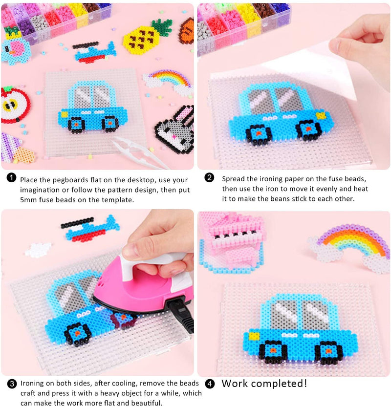 9pcs 5mm Large Square Fuse Beads Pegboards Plastic Beads Boards with Ironing Paper, Beads Tweezers for Kids Craft Beads 9 - NewNest Australia