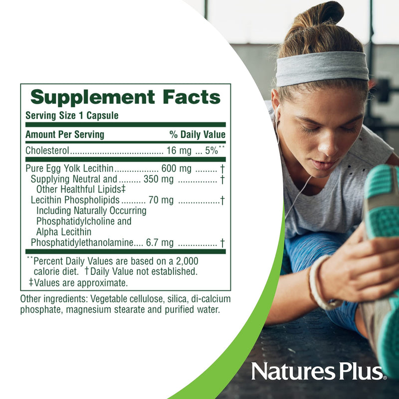 NaturesPlus Egg Yolk Lecithin - 600 mg, 90 Vegetarian Capsules - Supports Body's Natural Defenses & Optimal Liver Function - Soy-Free, Gluten-Free - 90 Servings - NewNest Australia