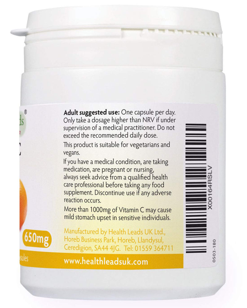 Pure Vitamin C 650mg Capsules, Ascorbic Acid, Unbuffered & Non-GMO, Suitable or Vegetarians & Vegans, Magnesium Stearate Free & No Nasty Additives, Formulated & Made in Wales… (180 Capsules) 180 capsules - NewNest Australia