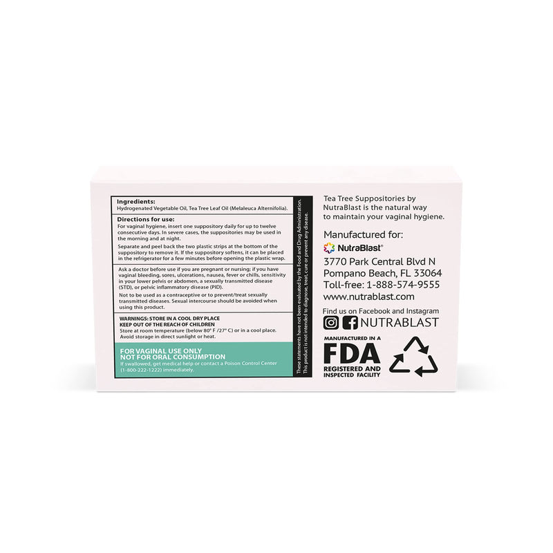 NutraBlast Tea Tree Oil Suppositories (12 Count) | All Natural Intimate Deodorant for Women | Restore Feminine pH Balance | Made in USA - NewNest Australia