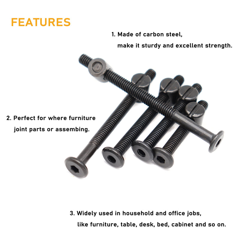 binifiMux 50pcs Black Hex Socket Cap Bolts Barrel Nuts Assortment Kit for Crib Baby Bed Cots Furniture, M6 x 40mm/ 50mm/ 60mm/ 70mm/ 80mm M6 X 40/50/60/70/80mm 50pcs - NewNest Australia