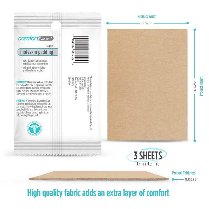 Comfort Zone Super Moleskin Padding, Protects Tender Areas of The Foot from Friction, Light Brown, 3 Count, Pack of 3 - NewNest Australia