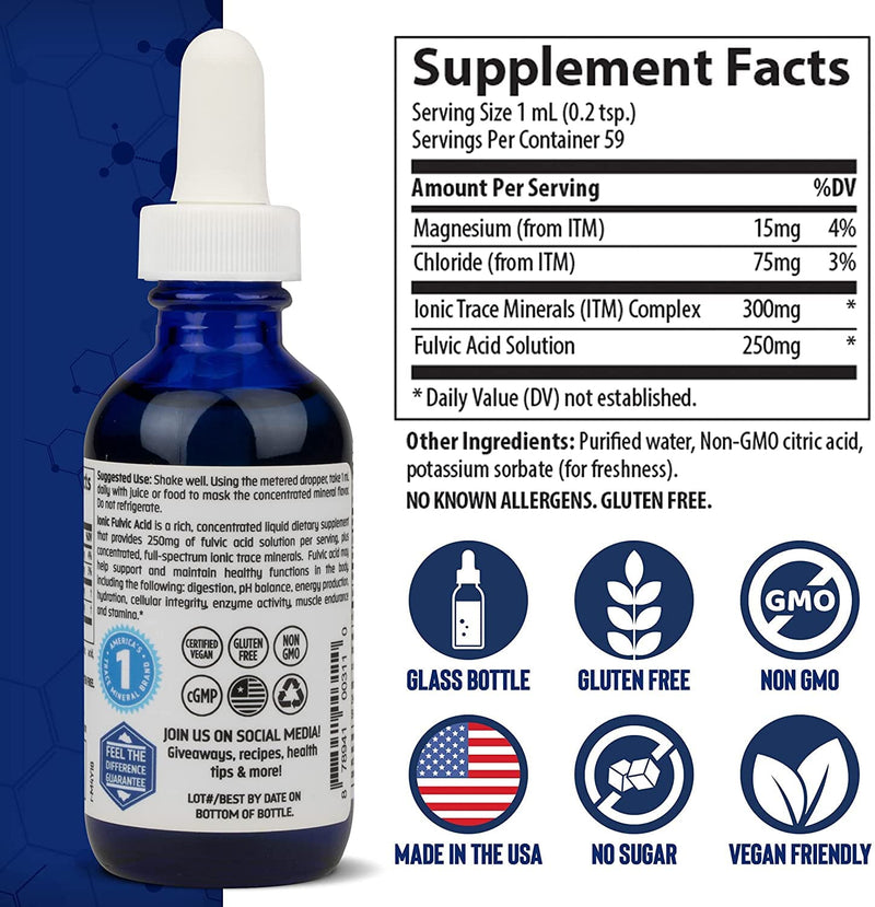Trace Minerals Liquid Ionic Fulvic Acid | Supports Gut Health | Promotes Digestive Wellness | With Concentrace Supplement, 72 Ionic Trace Minerals, Keto, Dietary Supplement, Healthy Functions, Energy, pH Balance, Hydration | 2-Month Supply - NewNest Australia